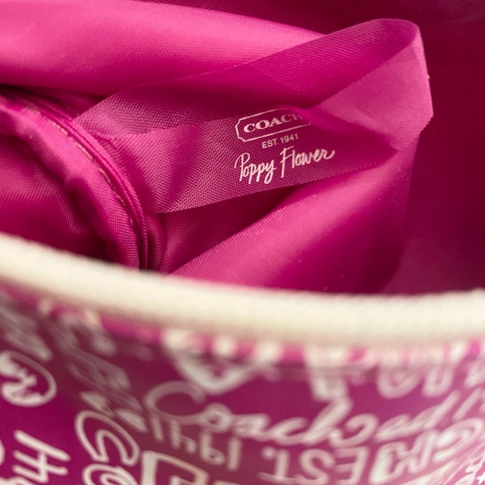 Coach Poppy Flower Barrel Makeup Brush/Pencil/Jewelry Bag Pink/White EC! - Picture 5 of 7